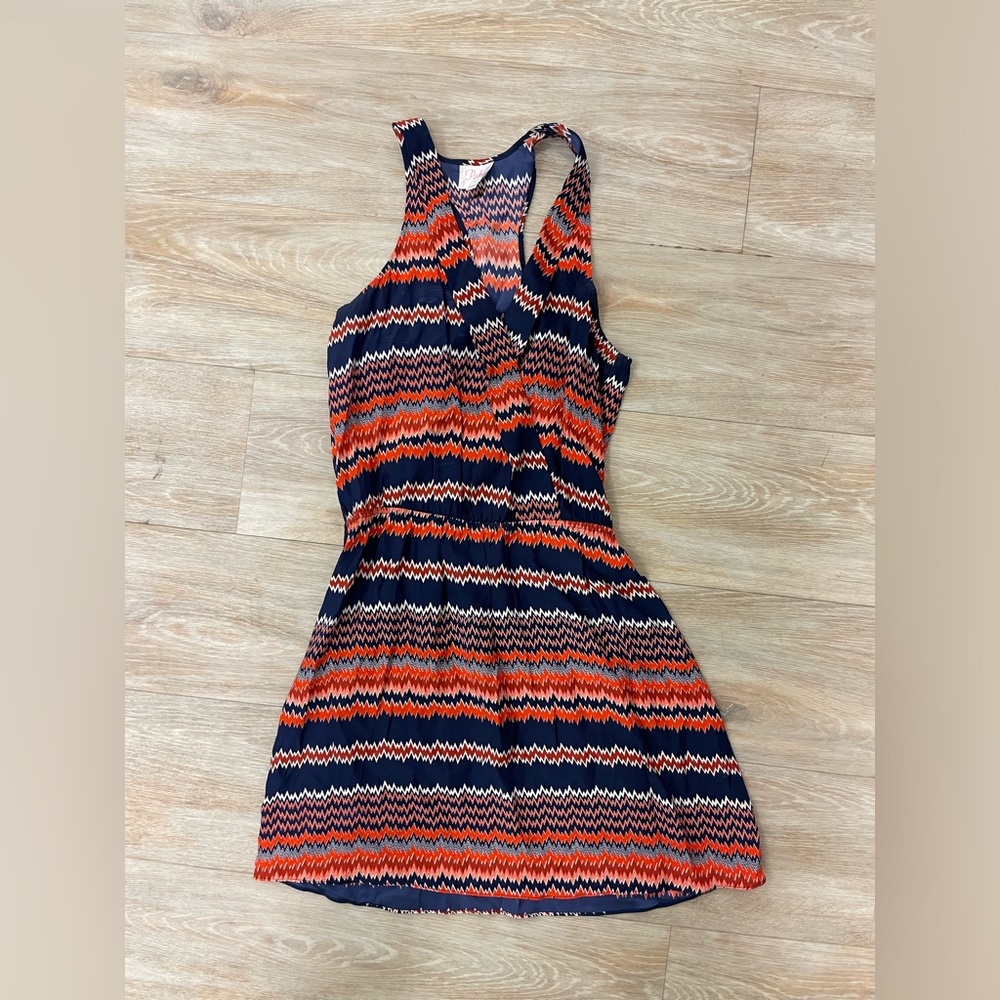 Parker 100% Silk Tribal Aztec Chevron Stripe Mini Dress size XS